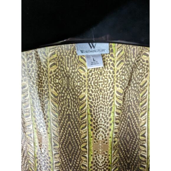 WORTHINGTON Green Animal Print Sheer Tie Career Ruffle Blouse Top Size Large - Picture 6 of 6